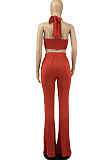Summer Pure Color Hang A Neck Loose Long Pants Suit YYF8201