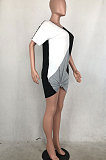 Fashion Pure Color Spliced Casual Three-Colour Dress R6219