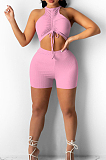 Shirrred Detail Vest Shorts Pure Color Stretch Two-Piece YYF8209