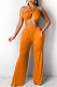 Summer Pure Color Hang A Neck Loose Long Pants Suit YYF8201