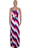 Casual Stripe Printing Gallus Long Dress（Contain Belt）AMM8163