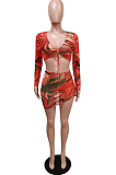 Summer Beach Net Yarn Print Cultivate One's Morality Sport Two-Piece F8348