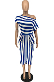 Positioning Prin A Word Shoulder Stripe Fashion Casual Dress WA7166