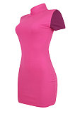 Pure Color Spliced Trendy Casual Mini Dress ED8365