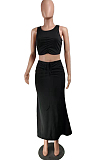 Summer Sexy Women Smoke Plait Bind Sleeveless Long Dress Two-Piece NYZ6002