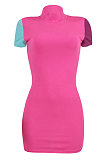 Pure Color Spliced Trendy Casual Mini Dress ED8365