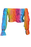 Fashion Rainbow Printing Agaric Edge A Word Shoulder T Shirts ED8377