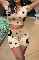 Star Moon Printing Zipper Shorts Sets LW8808
