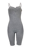 Trendy Women Sleeveless Front Zipper Pure Color Romper Shorts AYM5002