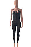Shirred Detail Net Yarn Tight Sexy Bodycon Jumpsuits NK233