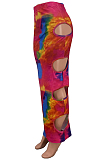 Fashion Tie Dye Print Hollow Out Hole Hole Dress CYY8089