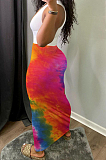 Fashion Tie Dye Print Hollow Out Hole Hole Dress CYY8089