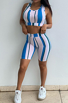 Sexy Digital Printing Stripe Vest Shorts Two-Piece MK029 