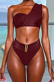 Pure Color Whorl High Waist Bikini Two Pieces Swimsuits DYF1066