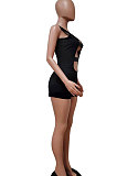 Sexy Sleeveless Square Neck Hole Pure Color Romper Shorts LD9128