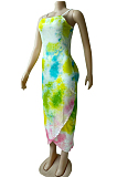 Fashion Tiie Dye Print Irregularity Cross Long Dress WM2329