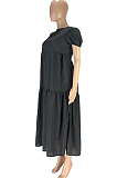 Fashion Casual Pure Color Stealth Zipper Loose Dresses SM9157 