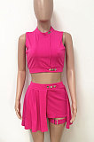 Women Sleeveless Dressy Shorts Pure Color Skirts Sest LD9140