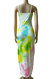 Fashion Tiie Dye Print Irregularity Cross Long Dress WM2329
