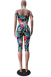 Women Casual Print Even The Sleeves Boob Tube Top Cropped Pants Suit TRS1127