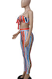 Gallus Sexy Knotted Strap Stripe Printing Club Pants Sest DY6652