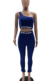 Pure Color Trendy Letter Printing Tight Sport Pants Sets MF6608