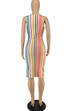 Fashion Stripe Bind Printing Tight Dress QL1002