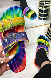 Fashion Colorful Double Buckle Diamond A Word Cool Slippers STK17