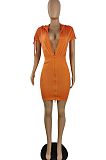 Summer Fashion Casual Pure Color Bind Hoodie Dress E8581