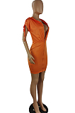 Summer Fashion Casual Pure Color Bind Hoodie Dress E8581