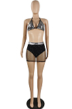 Summer Iridescence Sequin Net Yarn Bind Swimsuit Two-Piece E8579