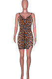 Women Hollow Out Sexy Leopard Sequin Bandeau Bra Mini Dress SN3743