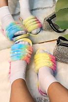 Fashion Colorful Tie Dye  Fur Flat Summer Slippers STK13