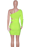 Hollow Out Sexy Pure Color Single Sleeve Mini Dress SN390095