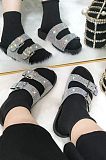 Fashion Colorful Double Buckle Diamond A Word Cool Slippers STK17
