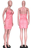 Sexy Womne Stripe Printing Backless Sleeveless Mini Dress ASM5020