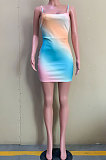 Trendy Tie Dye Positioning Printing Gallus Mini Dress ASM6111