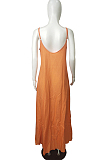 Sexy Pure Color Linen Loose Casual Sling Dress L0346