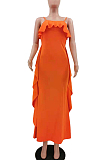 Fashion Pure Color Falbala Sling Long Dress TK6169 