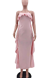 Fashion Pure Color Falbala Sling Long Dress TK6169 