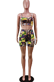 Fashion Irregularity Print Sling Vest Shorts Two-Piece WY6787