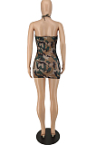 Women Camouflage Print Sexy Tight Mini Dress QL6031