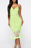 Fashion Lace Fishtail Skirt Perspective Dress Q8218