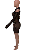 Fashion Net Yarn Spliced Off Shoulder Sexy Dress Q780