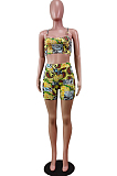 Fashion Irregularity Print Sling Vest Shorts Two-Piece WY6787
