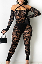 Sping Summer Perspective Sexy Lace Bind Jumpsuit Q801