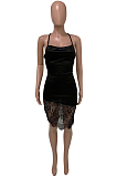 Fashion Sling Lace Spliced Bind Dress Q782 