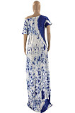 Women Blue Loose Positioning Printing Long Dress JR3611