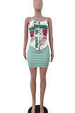 Fashion Casual Sleeveless Gallus Printing Skirts Sets JP1032