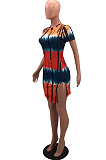 Personality Print Set Head In The long Open Fork Dress HH8970
